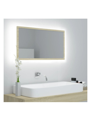 Sonata H LED огледало за баня, дъб сонома, 80x8,5x37 см, акрил
