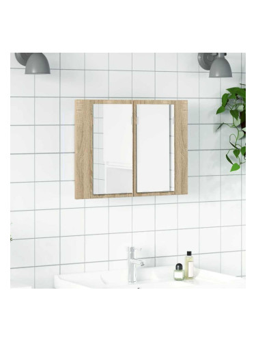 Sonata H Шкаф с LED огледало за баня, дъб сонома, 60x12x45 см, акрил