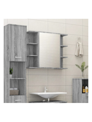 Sonata H Огледален шкаф за баня сив сонома 80x20,5x64 см инженерно дърво