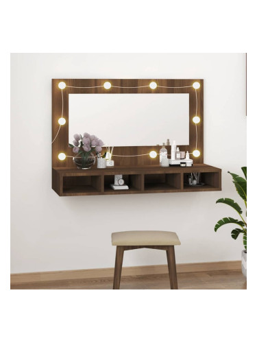 Sonata H Огледален шкаф с LED, кафяв дъб, 90x31,5x62 см
