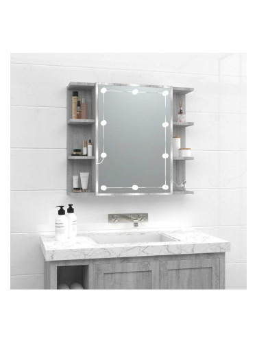 Sonata H Огледален шкаф с LED, сив сонома, 70x16,5x60 см