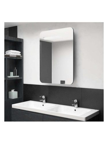 Sonata H LED шкаф с огледало за баня, сияйно сиво, 60x11x80 см