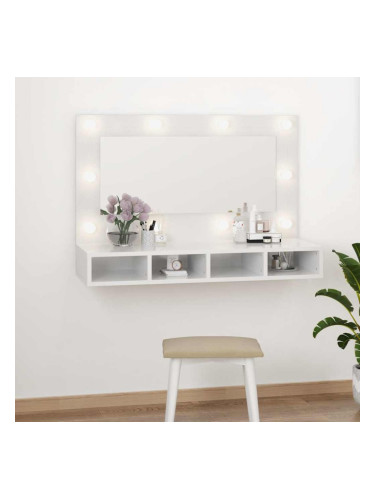 Sonata H Огледален шкаф с LED, бял гланц, 90x31,5x62 см