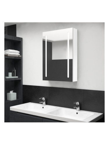 Sonata H LED шкаф с огледало за баня, сияйно бяло, 50x13x70 см