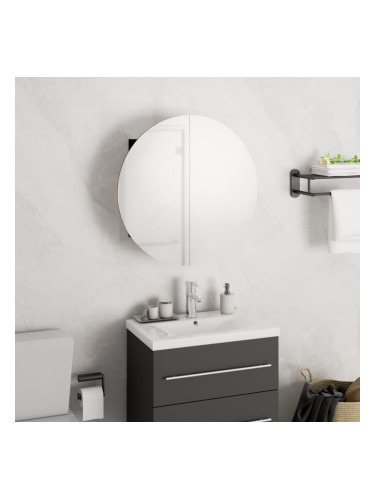 Sonata H Шкаф за баня с кръгло огледало и LED, черен, 40x40x17,5 см