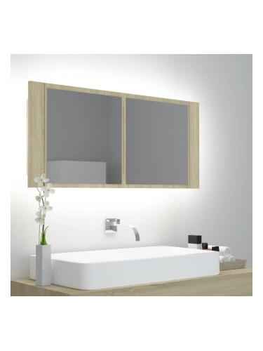 Sonata H Шкаф с LED огледало за баня, дъб сонома, 100x12x45 см, акрил