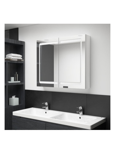 Sonata H LED шкаф с огледало за баня, сияйно бяло, 80x12x68 см