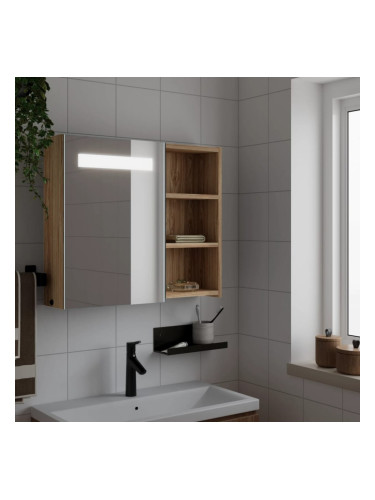 Sonata H Огледален шкаф за баня с LED светлина, дъб, 60x13x52 см