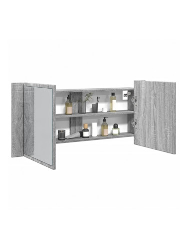 Sonata H Шкаф с LED огледало за баня, сив сонома, 100x12x45 см