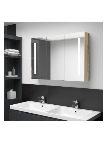 Sonata H LED шкаф с огледало за баня, 89x14x62 см, цвят дъб