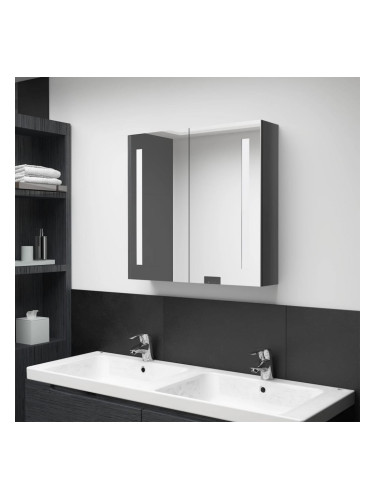 Sonata H LED шкаф с огледало за баня, сияйно сиво, 62x14x60 см