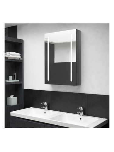 Sonata H LED шкаф с огледало за баня, сияйно сиво, 50x13x70 см