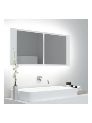 Sonata H Шкаф с LED огледало за баня, бял, 100x12x45 см, акрил