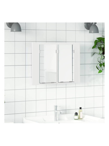 Sonata H Шкаф с LED огледало за баня, бял, 60x12x45 см, акрил