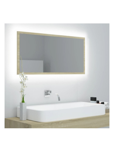 Sonata H LED огледало за баня, дъб сонома, 90x8,5x37 см, акрил