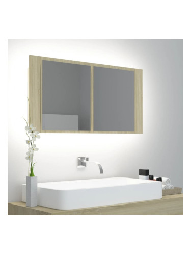 Sonata H Шкаф с LED огледало за баня, дъб сонома, 90x12x45 см, акрил