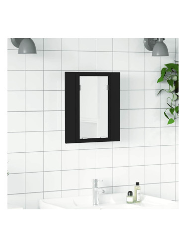 Sonata H Шкаф с LED огледало за баня, черно, 40x12x45 см, акрил