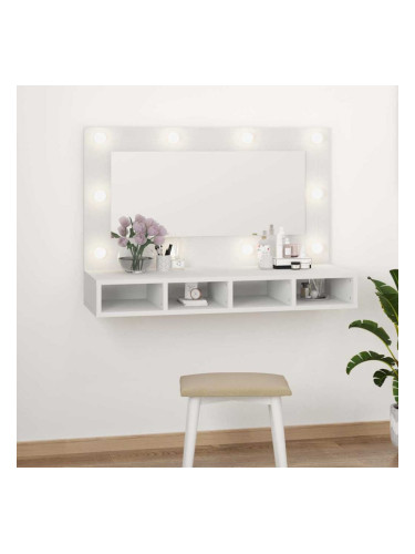 Sonata H Огледален шкаф с LED, бял, 90x31,5x62 см