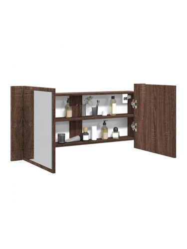 Sonata H Шкаф с LED огледало за баня, кафяв дъб, 100x12x45 см