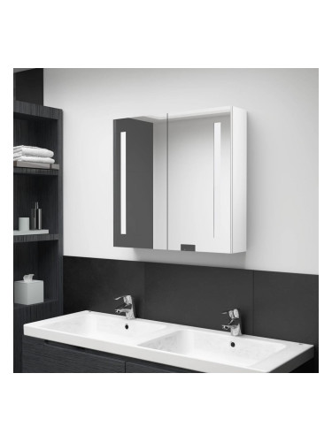 Sonata H LED шкаф с огледало за баня, сияйно бяло, 62x14x60 см