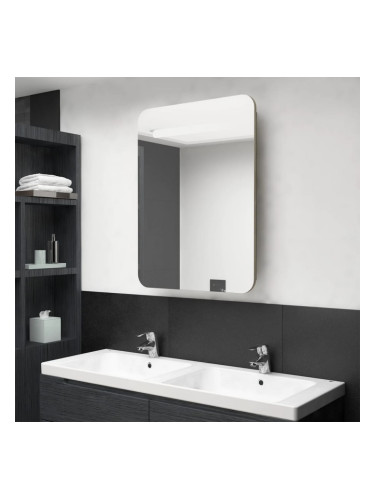 Sonata H LED шкаф с огледало за баня, цвят дъб, 60x11x80 см
