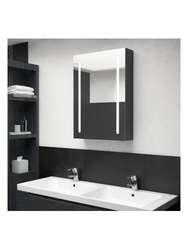 Sonata H LED шкаф с огледало за баня, сияйно черно, 50x13x70 см