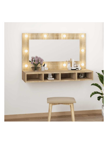 Sonata H Огледален шкаф с LED, сонома дъб, 90x31,5x62 см