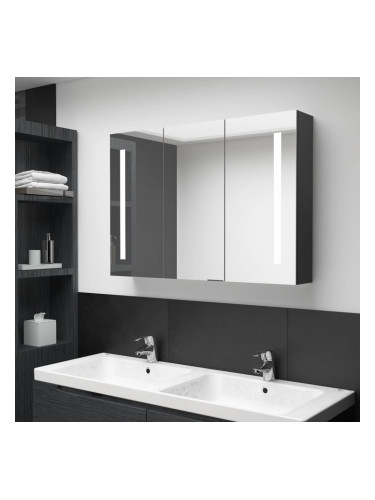 Sonata H LED шкаф с огледало за баня, 89x14x62 см, сияйно черно