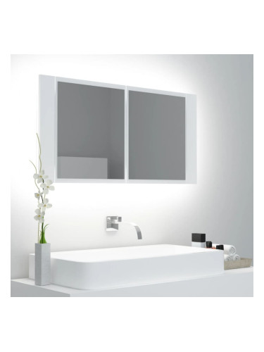 Sonata H Шкаф с LED огледало за баня, бял, 90x12x45 см, акрил
