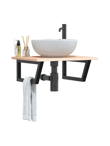 Sonata H Стенен рафт за мивка, стомана и масивно дърво дъб