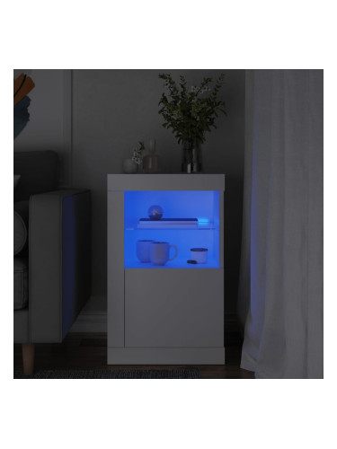 Sonata H Страничен шкаф с LED осветление, бял, инженерно дърво