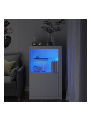 Sonata H Страничен шкаф с LED осветление, бял, инженерно дърво