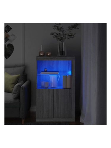 Sonata H Страничен шкаф с LED осветление, сив сонома, инженерно дърво