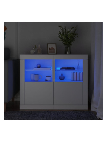 Sonata H Странични шкафчета с LED, 2 бр, бяло, инженерна дървесина