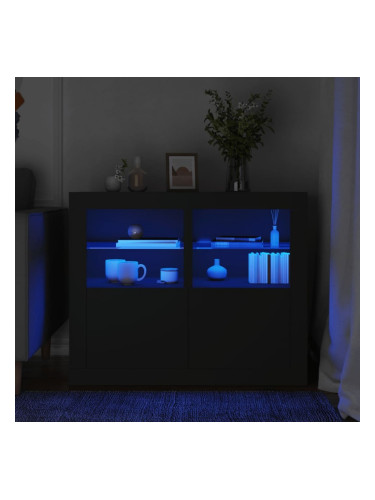 Sonata H Странични шкафчета с LED, 2 бр, черно, инженерна дървесина