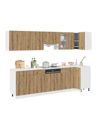 Sonata H Комплект кухненски шкафове, 11 части, Lyon, дъбов рафт, инженерна дървесина