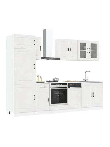 Sonata H Комплект кухненски шкафове от 8 части Kalmar с висок гланц, бяло инженерно дърво