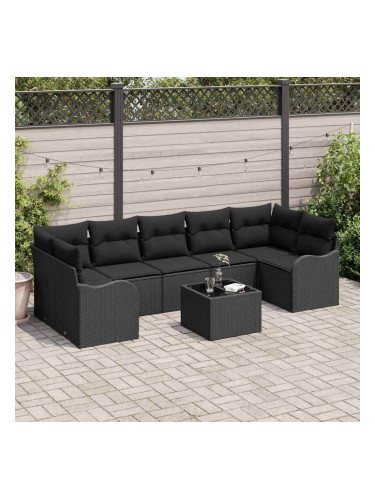 Sonata H Градински Софа Комплект 8 pcs Черно 55 x 55 x 37 см Полиратан
