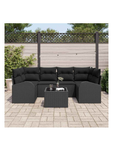 Sonata H Градински Софа Комплект 7 pcs Черно 55 x 55 x 37 см Полиратан