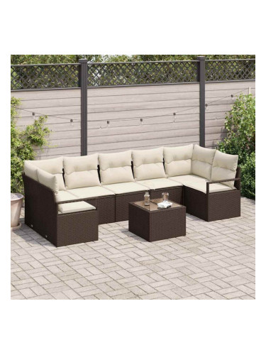 Sonata H Градински Софа Комплект 8 pcs Кафяв и Кремав 55 x 55 x 37 см