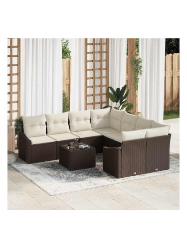 Sonata H Градински Софа Комплект 9 pcs Кафяв и Кремав 55 x 55 x 37 см