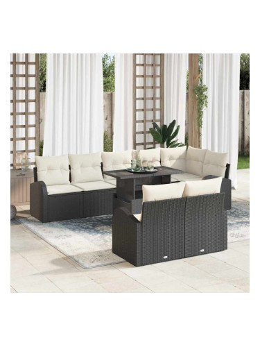 Sonata H Градински Софа Комплект 9 pcs Черно и кремаво 100 x 55 x 73 см