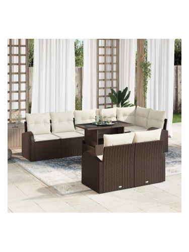 Sonata H Градински Софа Комплект 9 pcs Кафяво и кремаво 100 x 55 x 73 см