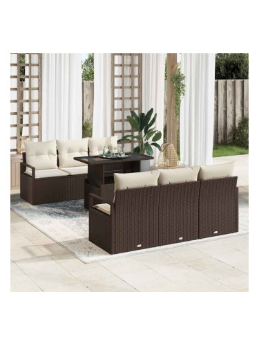 Sonata H Градински Софа Комплект 7 pcs Кафяво и кремаво 100 x 55 x 73 см
