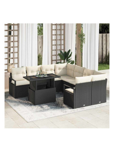 Sonata H Градински Софа Комплект 9 pcs Черно и кремаво 100 x 55 x 73 см