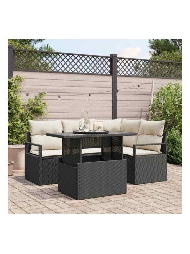 Sonata H Градински Софа Комплект 5 pcs Черно и кремаво 100 x 55 x 73 см