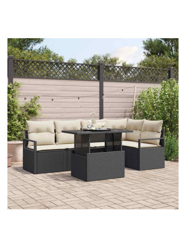 Sonata H Градински Софа Комплект 6 pcs Черно и кремаво 100 x 55 x 73 см
