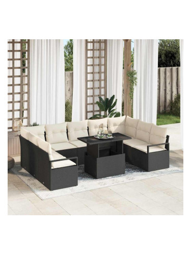 Sonata H Градински Софа Комплект 10 pcs Черно и кремаво 100 x 55 x 73 см