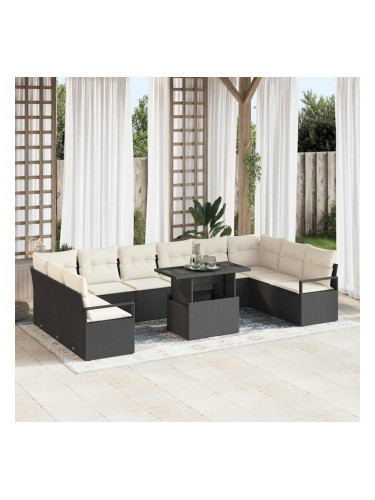 Sonata H Градински Софа Комплект 11 pcs Черно и кремаво 100 x 55 x 73 см