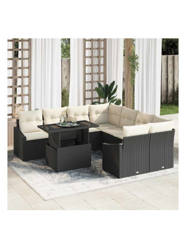 Sonata H Градински Софа Комплект 9 pcs Черно и кремаво 100 x 55 x 73 см